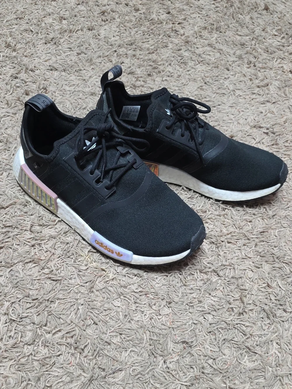 adidas Black NMD_R1 Sneakers with Pink and Gold Heel Accents